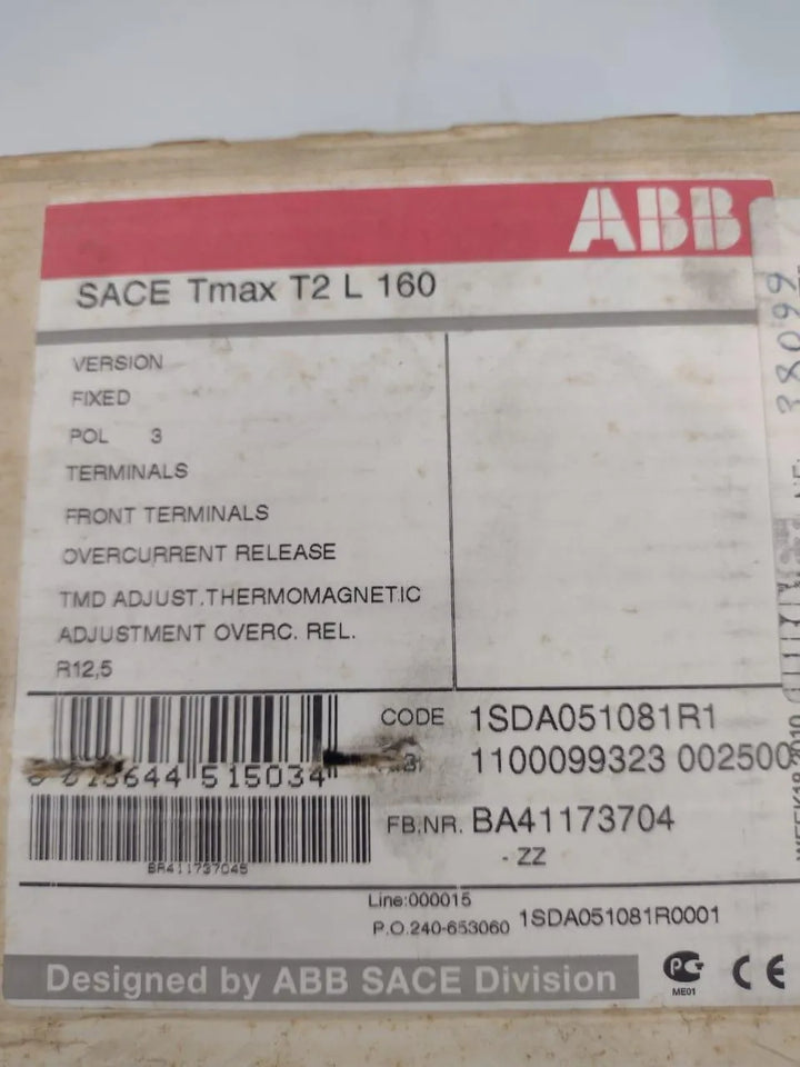 Disjuntor Tripolar Abb Sace Tmax T2l 160 12,5A - Cabo Eletro