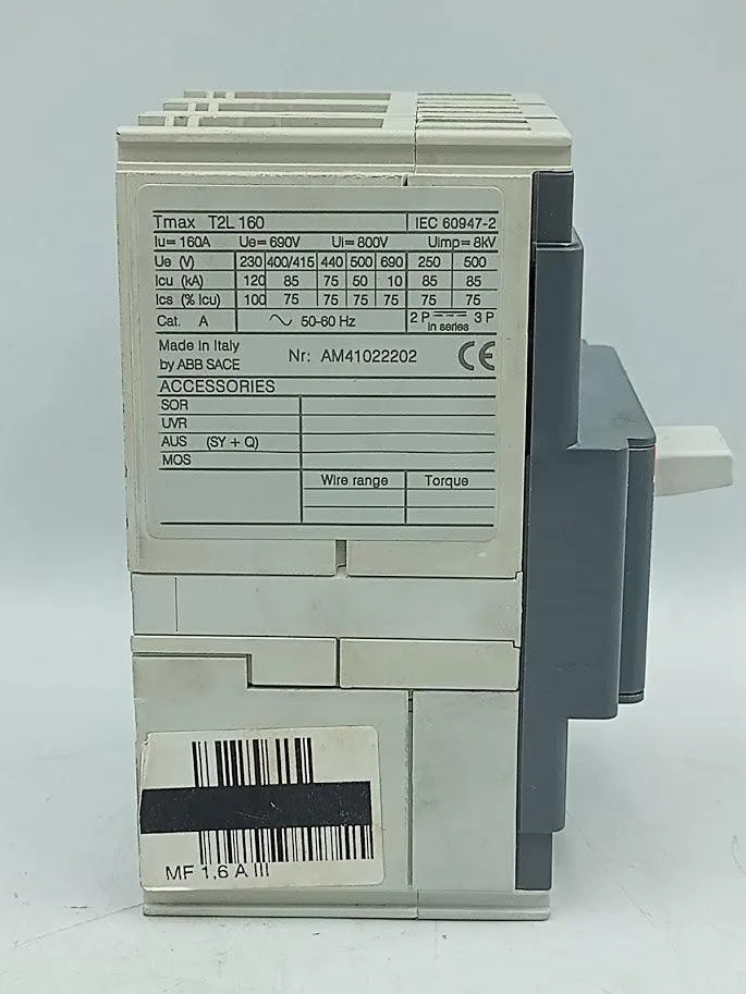 Disjuntor Tripolar Abb Sace Tmax T2L 160 1,6A 690V 8KV - Cabo Eletro