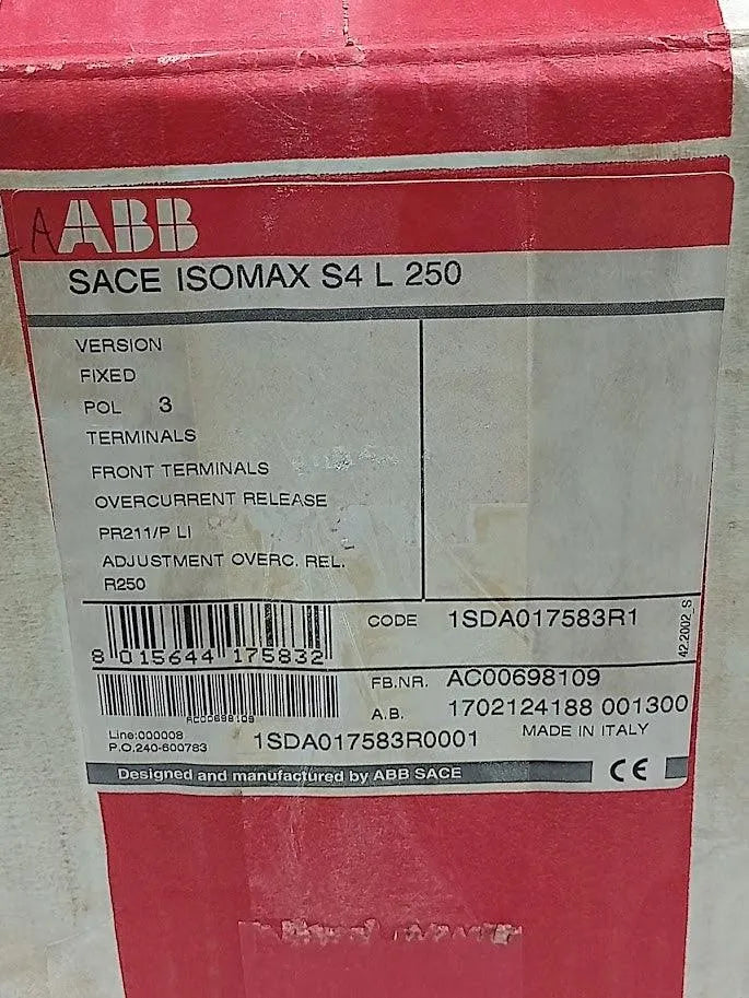 Disjuntor Abb Sace ISOMAX S4 L 250 690V 250A 50/60Hz - Cabo Eletro