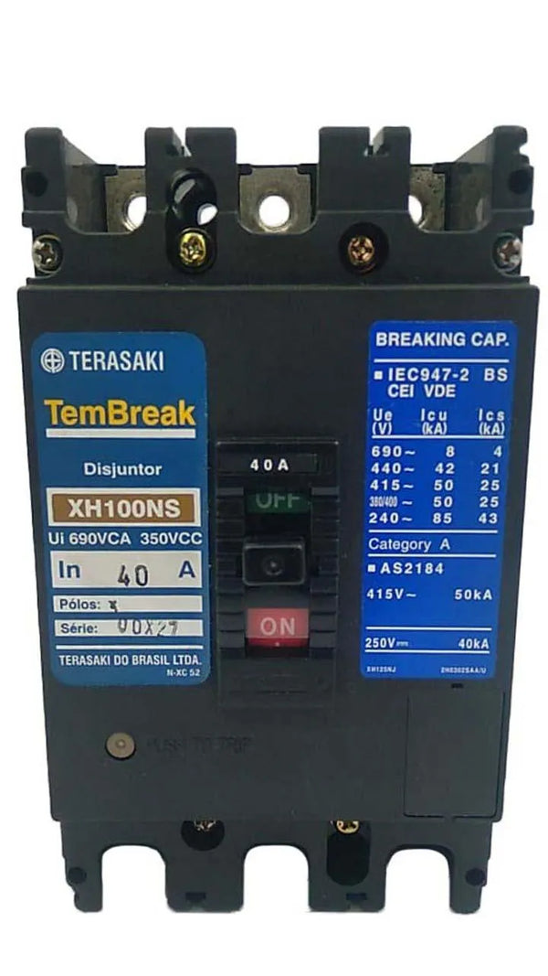 Disjuntor Terasaki Tembreak XH100NS 3P 40A 690VCA - Cabo Eletro